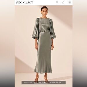 Shona Joy La Lune Balloon Sleeve Midi Dress in Forest